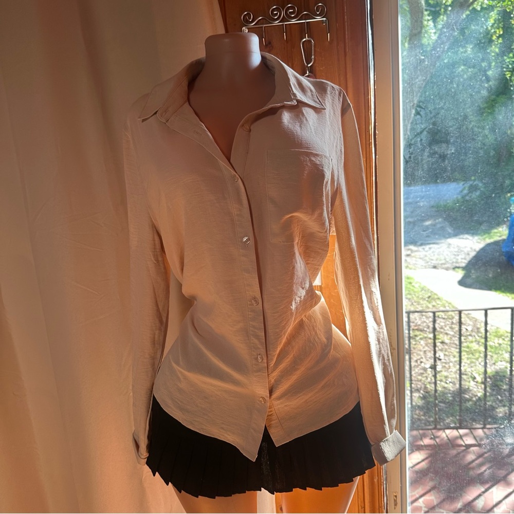 Cream Notched Collar Button Down Shirt